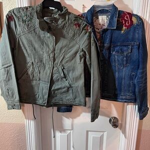 American Eagle Outfitters Denim Jacket and Green Jacket with Floral Embroidery